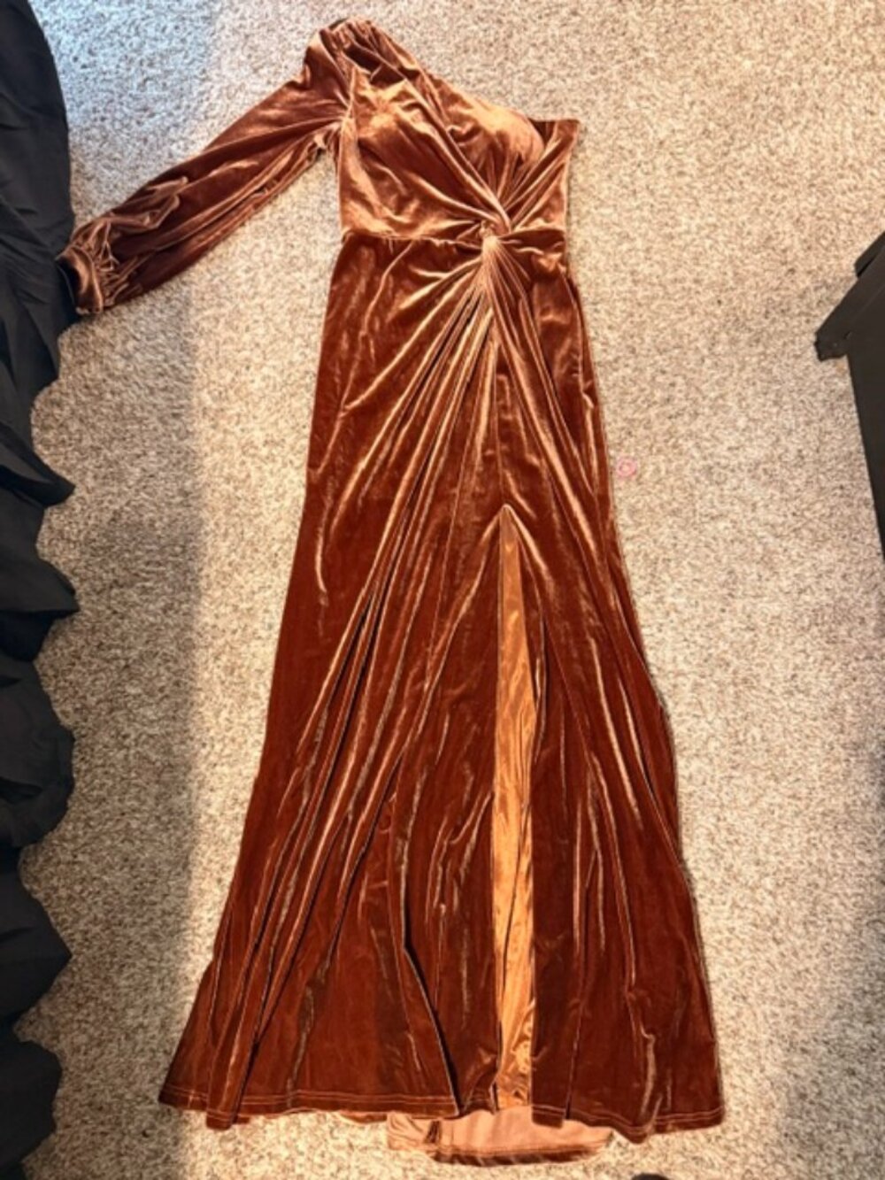 Womens Revelry burtn orange velour dress with high slit